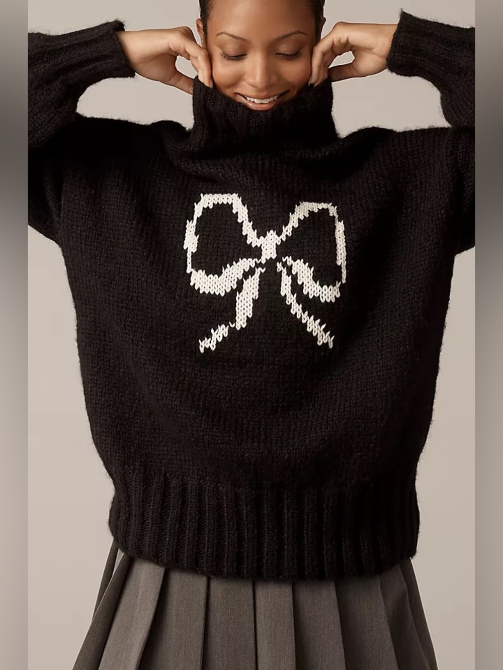 Lisa Says Gah Sweater Womens XL/2X Black Bow Turtleneck Chunky Knit Pullover